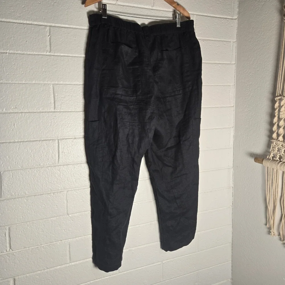 Nicole Miller New York 100% Linen Cargo‎ Pants XL High Rise Lagenlook Minimalist